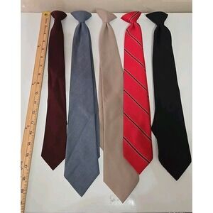 5 Vintage Neck Ties Men's Clip On Uniforms Inc & others Lot Ties Red Gray Black